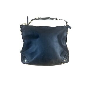 Coach Carly Large Black Leather Hobo Shoulder Bag Gold Hardware Turnlock Closure